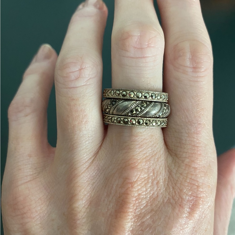 Judith Jack Silver Marcasite Ring Stack Size 6.5 - image 2